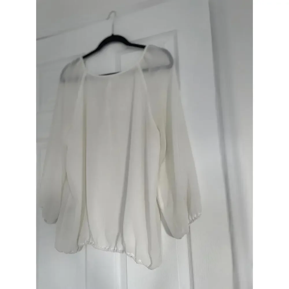 Max Studio - White Long Sleeve Blouse with Embroidered Detail - Size M - Picture 5 of 7